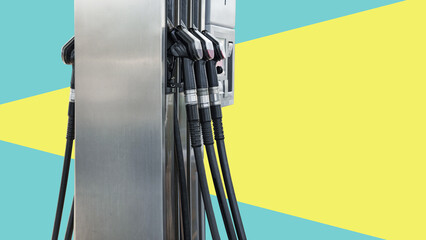 Flat design art. Oil pump and nozzles at the gas station, isolated on free flat design background.