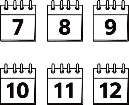A set of six calendar icons for dates 7 to 12
