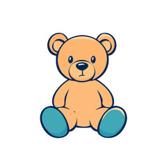 Fototapeta premium Teddy Bear Vector Illustration Sitting, Cute Toy with Blue Accents, Nostalgic Comfort in Graphic Style, Childhood Friend Clipart, Sweet Gift, Cartoon Style Character, Isolated on White Background