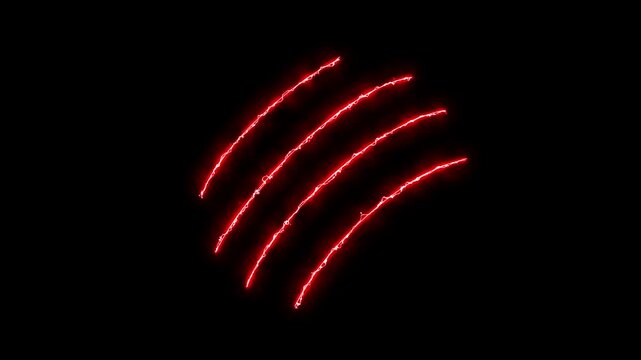 Claw effect animated animal scratch effect flaming scratch light effect 4K neon fire scratch looping, fire slash effect on black background. alpha channel