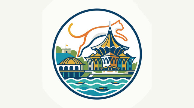 Sabah State Government Logo with Landmarks and Cat Silhouette