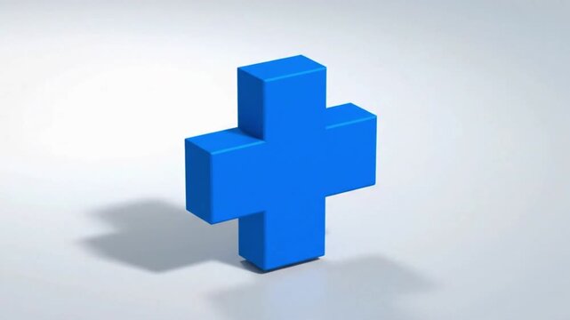 3D Blue Plus Icon Glowing Medical Cross Symbol UI Interface Healthcare Technology Animation