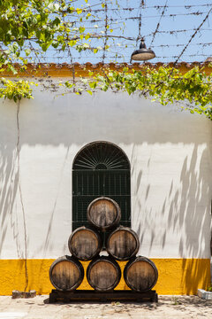 Traditional Solera Wine Casks at a Spanish Bodega in Andalusia, Spain