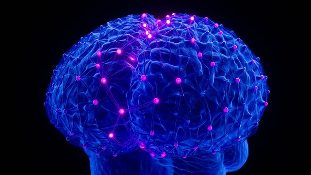 3D human brain model with glowing neural network connections