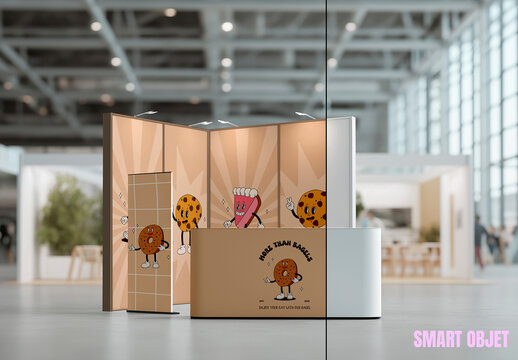 Exhibition Booth Stand Mockup in Modern Indoor Hall
