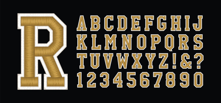 R logo Classic college font. Vintage sport font in american style for football, baseball or basketball logos and t-shirt. Athletic department typeface, varsity style font. Vector

