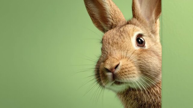 Rabbit peeks around a wall in a simple indoor setting
