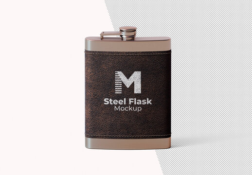 Steel Flask Mockup Leather Sleeve