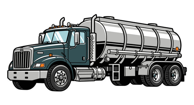 Large green tanker truck vehicle.