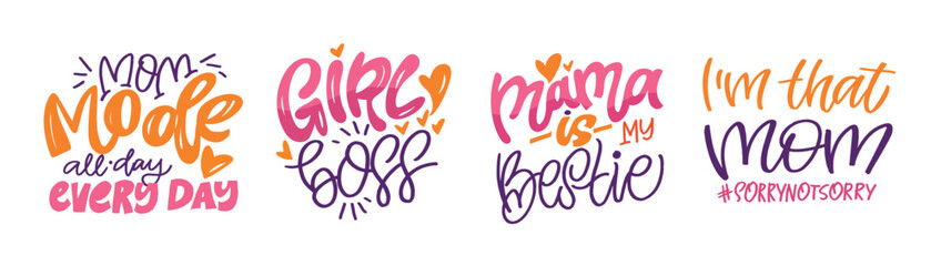 Obraz premium Lettering about mom. Happy Mother's Day - cute trendy hand dtawm doodle lettering print. T-shirt design, mug print, sticker.