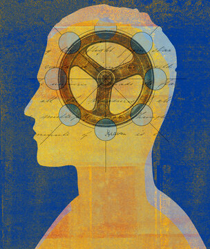 Wheel of thought inside man&rsquo;s head