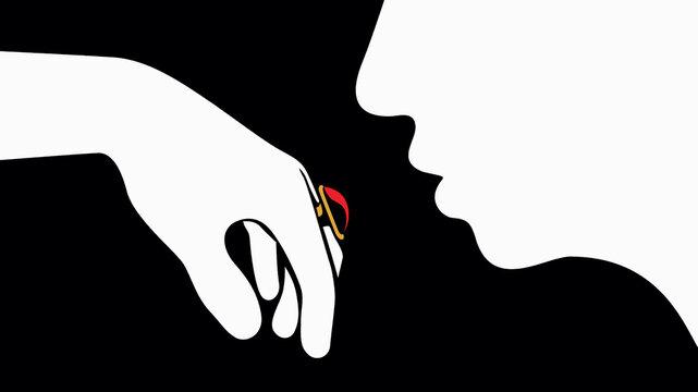 Person kissing red ring on man&rsquo;s hand
