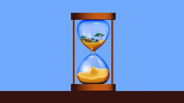 Pastoral scene running out in hourglass
