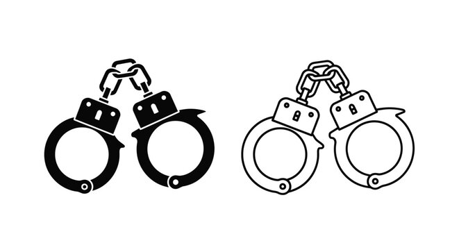 Two versions of handcuffs a solid black and a white outline