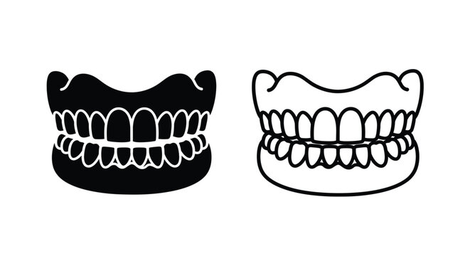 Black and white illustration of upper and lower human teeth sets