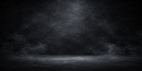 Atmospheric dark smoke and swirling fog texture create a dramatic cloudscape backdrop with a steam explosion effect on a black night background © Alpha Designs