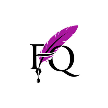 Elegant Feather Quill Pen with Ink Drop and Initials FQ Logo