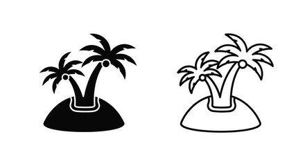 Obraz premium Black and white illustrations of tropical palm trees on small islands