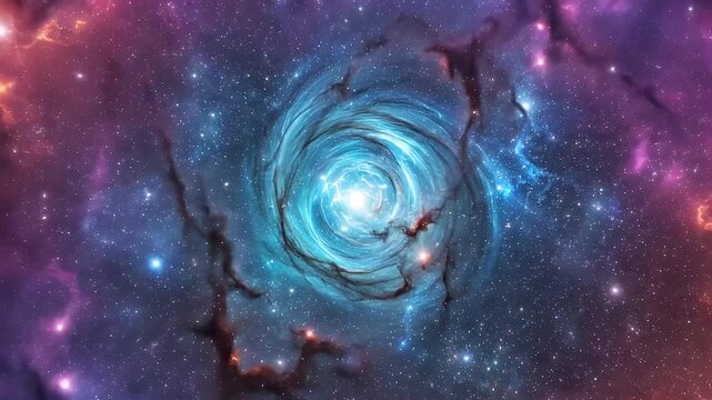 Vibrant cosmic nebula with swirling blue vortex and stars