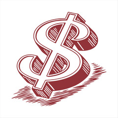 A stylized maroon dollar sign illustration with shading and a sketched shadow beneath © jexsiam