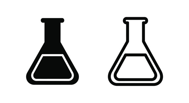 Two laboratory beakers one filled and one empty in black and white