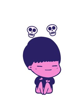 spinning skulls animation of cartoon smug boy