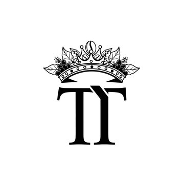 Elegant TY Monogram with Crown and Floral Embellishments - Luxury Branding