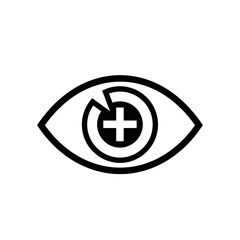 Fototapeta premium Eye Vision Icon with Plus Sign, Ophthalmology Symbol, Medical Health Care Concept
