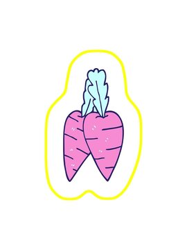 radioactive glowing animation of cartoon doodle organic carrots