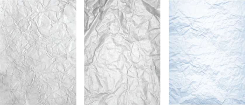 Crumpled Paper Texture Set White Gray Blue Vector Illustration