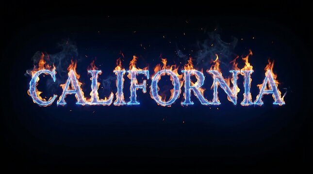 Dynamic Fiery Text Effect Displaying a Western State's Name with Blue and Orange Flames