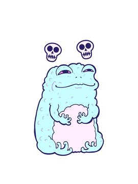spinning skulls animation of cartoon smug toad