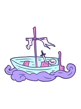 jiggle motion animation of a cartoon old shipwrecked boat