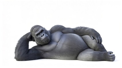 Obraz premium 3D Render Of A Relaxed Silverback Gorilla Lying On White Background Concept Of Rest Wildlife And Primate Behavior Isolated Digital Illustration For Design,detail,detail,detail
