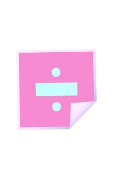 horizontally vibrating animation of square peeling sticker cartoon of a division symbol