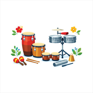 Vibrant drumming instruments and accessories illustration