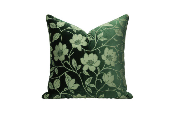Green pillow with white flowers floral isolated on a transparent background