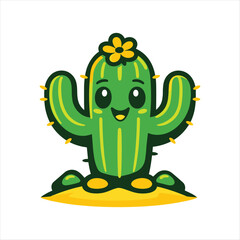 A cartoon cactus with a flower on its head and a happy face © MSTShamma