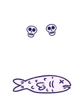 spinning skulls animation of Dead Fish Chalk Drawing