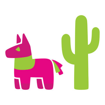 Vibrant pink donkey and green cactus illustration