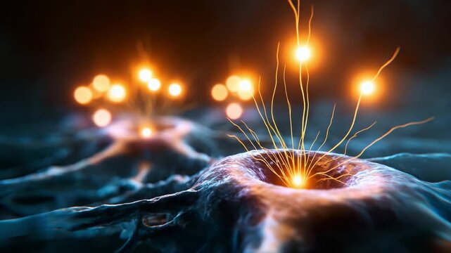 Dynamic Neural Activity Showcased in Two Frames Illustrating Neuronal Sparks Emitting from Distinct Cell Bodies Surrounded by a Vibrant, Ethereal Background.