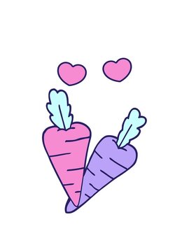 spinning hearts animation of cartoon organic carrots