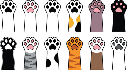 Collection of diverse feline paw prints in various colors and patterns © MdZamirul