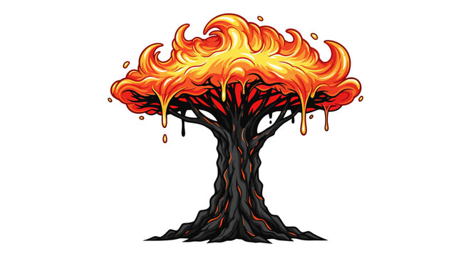 Fantasy Tree with Molten Lava Crown Vector Illustration Isolated on White Background