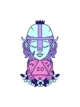 pixelize effect animation of elf fighter with natural twenty dice roll