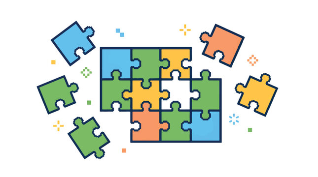 Pixel Puzzle Pieces, Problem Solving and Connection Concept