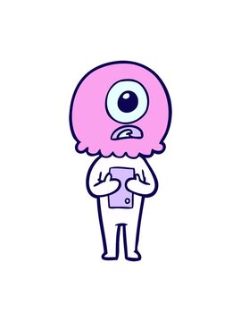 neon light effect animation of cartoon cyclops alien spaceman design