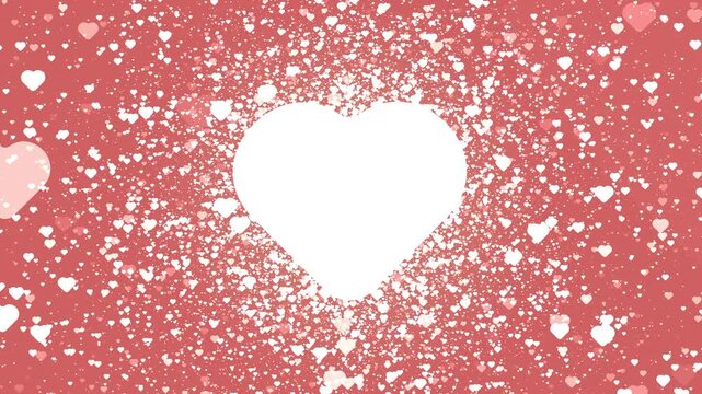 White Heart Silhouette With Scattered Tiny Hearts On Coral Background Romantic Valentine Concept