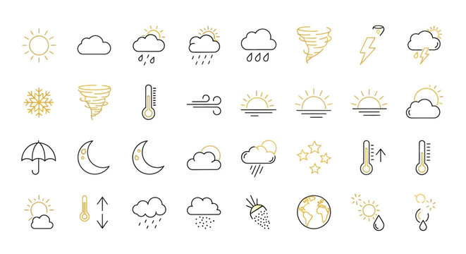 Comprehensive collection of weather forecast icons depicting various meteorological conditions.