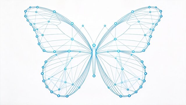 Blue butterfly composed of dots and lines digital wireframe mesh abstract technology concept polygonal network structure futuristic science illustration minimalist vector design on